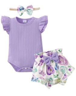 Newborn Infant Baby Girl Clothes Ruffle Sleeveless Romper Toddler Girls’ Clothing Floral Cotton Short Sets Summer Outfits