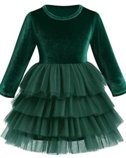IKADEX Kids Baby Girls Long Sleeve Velvet Tulle Tutu Dress Fall Winter Birthday Christmas Party Dress