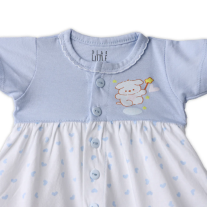 Cuddle Bear Cotton Frock - Blue & White