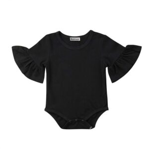 Infant Baby Girl Basic Bell Short Sleeve Cotton Romper Bodysuit Tops Clothes (Black, 0-3 Months)