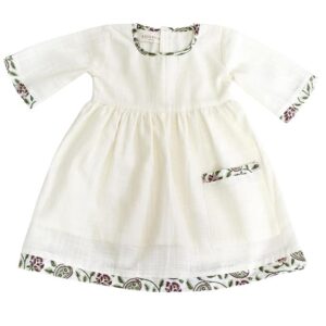 KOSHMOSH Pure Soft Cotton Frock for Baby Girl 3/4 Bell Sleeves Dress with Single Pocket Stylish Knee Length Casual Dress for Girls with Astar/Lining