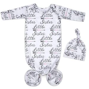 Newborn Knotted Gown 0-6 Months Girl Breathable Sleeper Gowns with Hat Set