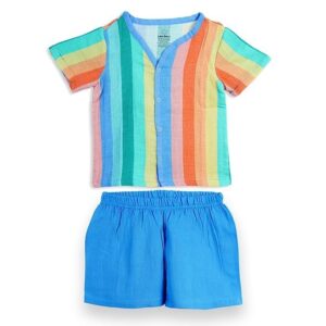 The Boo Boo Club Muslin Shirt and Short Set GOTS Certified Organic Cotton | Short Sleeve Snap Button Vest | Summer Wear Set | Printed Shirt with short