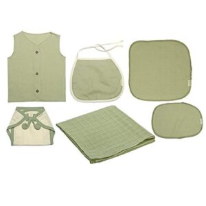 Natural Dyed Organic Cotton 6 Pcs Baby Gift Set - Green Front Button | Size - 0-6 Months | 100% Certified Cotton - A Perfect Newborn Baby Clothes/Baby Dress | Skin Friendly