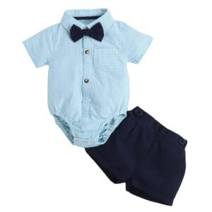 Hopscotch Boy's Cotton Blend Striped Onesie and Shorts Set
