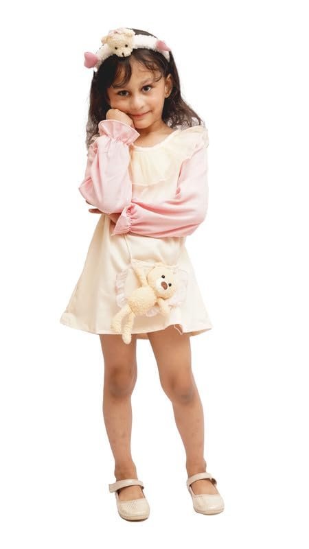 OG BABY Cute Teddy Design Knee-Length Dress for Girls| Adorable Outfit| Soft & Comfortable Fabric| Birthday Celebration Frock for Kids (White)