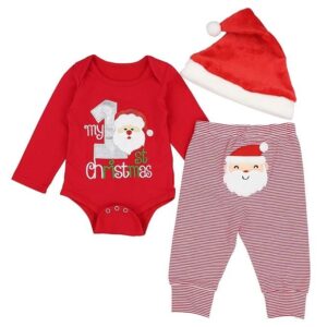 DONWEN Christmas Outfits Baby Boys My 1st Christmas Rompers Bodysuit Santa Claus Pants with Christmas Hat