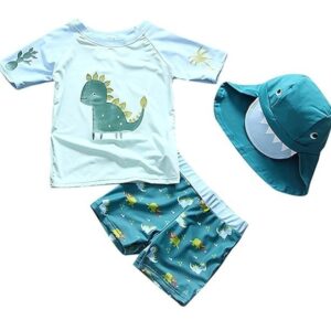Yober Baby Toddler Boys Two Pieces Swimsuit Set Swimwear Dinosaur Bathing Suit Rash Guards with Hat UPF 50+