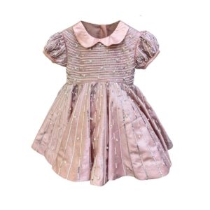 Girl's Raw Silk Pearl Studded Dress | Fashionable Designer Indian Ethnic Wear for Girls