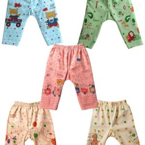 BabyNoor Unisex Cotton Pyjama Pant Set of 5 | Soft & Stretchable Sleepwear Pants Combo for Boys & Girls | Multicolored Cartoon Prints, Comfortable Nightwear for Kids