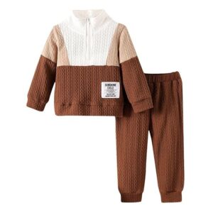 Hopscotch Baby Boys Color-block Print Full Sleeves Brown Jogger Set