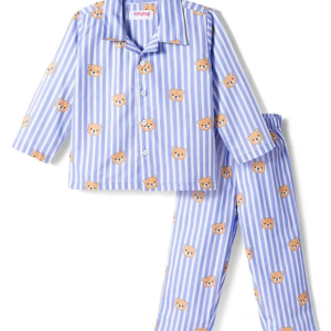 Babyhug Cotton Woven Full Sleeves Co-ords Night Suit With Animal Print - Blue
