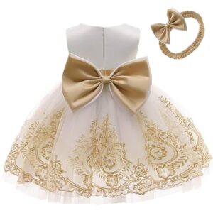 TUIJI 0-6T Big Bowknot Toddler Baby Girls Formal Dresses Pageant Party Lace Embroidery Dress with Headwear