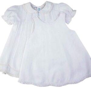 Feltman Brothers Baby Girls Solid White Embroidered Slip Dress with Collar