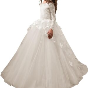 Abaowedding Lovely Flower Girl Dress Lace Long Sleeves Prom Gown