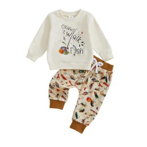Kupretty Toddler Baby Boy Clothes Fishing Outfit Fish Crewneck Pullovers Sweatshirt + Graphic Pants 6 12 18 24 Month 2T