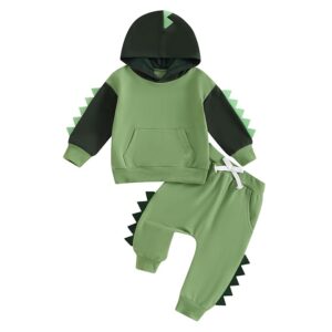 Infant Baby Boy Hooded Dinosaur Fall Outfit Contrast Sweatshirt Pant Set Toddler Dinosaur Clothes 6 12 18 Months 2T